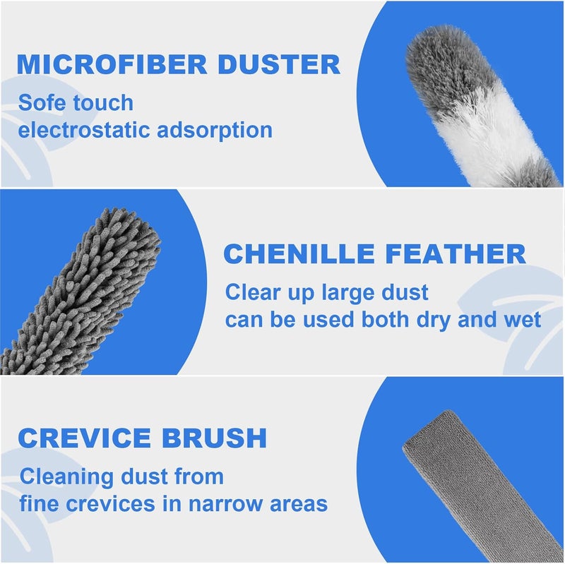 LLOOC Dusters for Cleaning,Microfiber Duster Feather Duster with Extension Pole,4PCS Ceiling Fan Cleaner Duster,Long Duster Extended Handle,Blind Cleaner Dusting - Image 5